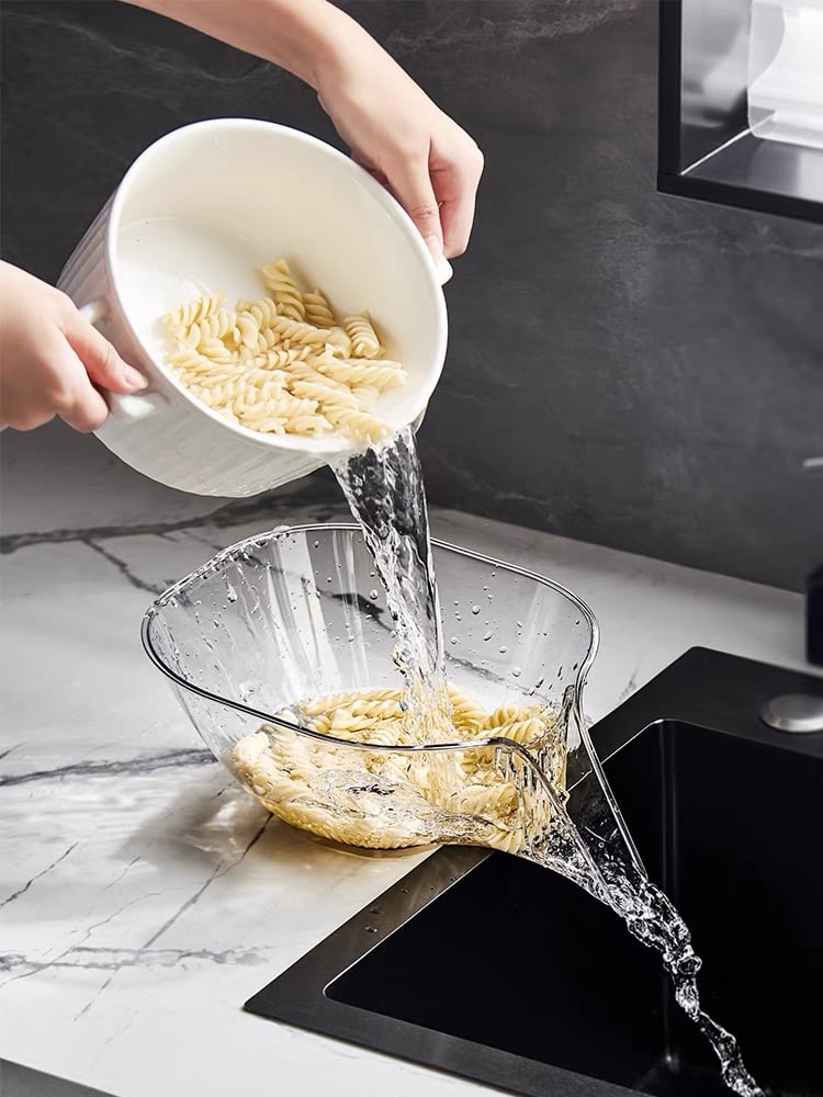 Alsidig køkkenafløbskurv, grå eller gennemsigtig, stilfuldt og holdbart design. Praktisk som salatskål.