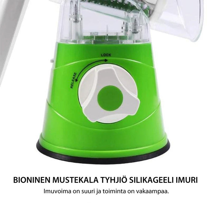 Multifunktionel køkken grøntsagsskærer med rustfrie stålblade skærer grøntsager, farver rød, blå, grøn.