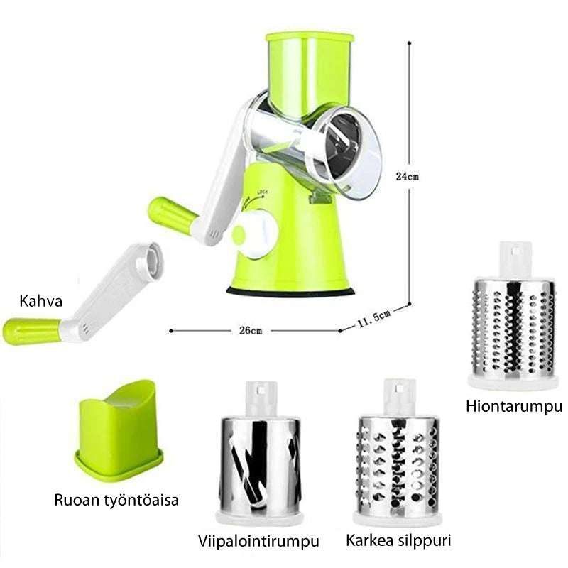 Multifunktionel køkken grøntsagsskærer med rustfrie stålblade skærer grøntsager, farver rød, blå, grøn.
