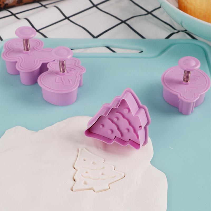 Alsidigt kageform stempel sæt, 4 dele, ABS-plast, temamønstre, dekorerede kager, nemt til bagning.