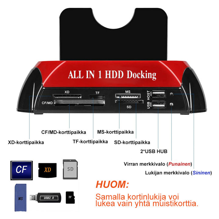 Multifunktionel harddiskadapter med plads til to drev, kompatibel med smart home-systemer
