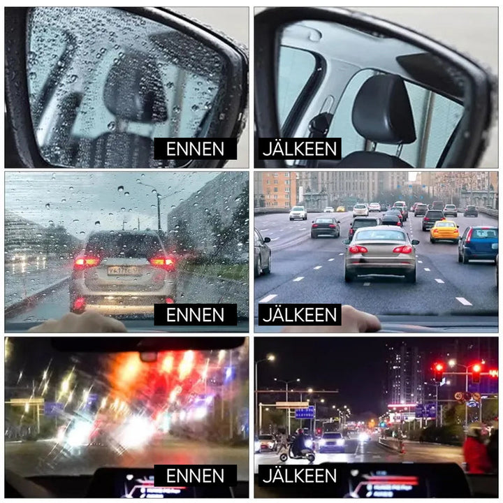 Alsidigt glasbeskyttelses- og rengøringssæt, inklusive applikator og rengøringsbørste for klar synlighed.