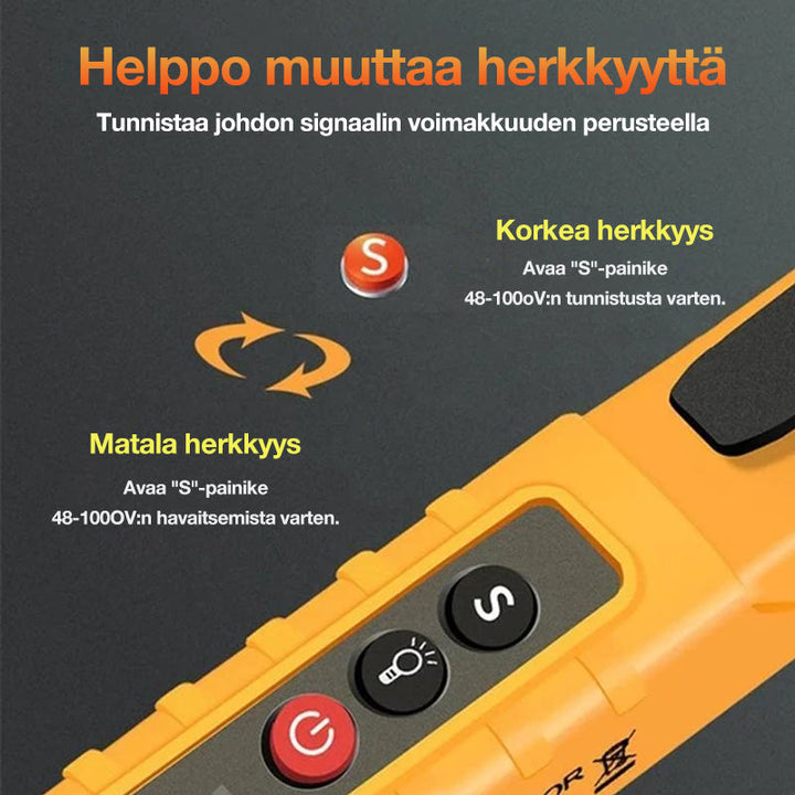 Alsidig smart spændingstester med LED-lys, håndværktøj, AC 12-1000V, sikkerhedsfunktioner fremhævet, bilindustri