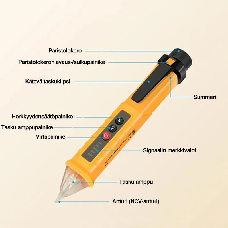Alsidig smart spændingstester med LED-lys, håndværktøj, AC 12-1000V, sikkerhedsfunktioner fremhævet, bilindustri