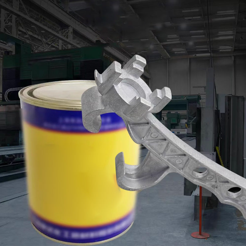 Multifunktionel metalspandsåbner, ergonomisk design, holdbar aluminiumskonstruktion, let håndtag, åbner beholdere.