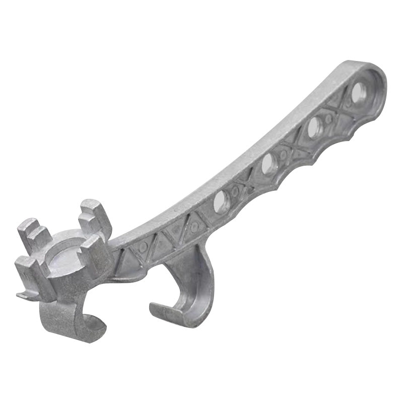 Multifunktionel metalspandsåbner, ergonomisk design, holdbar aluminiumskonstruktion, let håndtag, åbner beholdere.