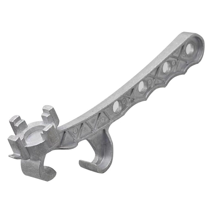 Multifunktionel metalspandsåbner, ergonomisk design, holdbar aluminiumskonstruktion, let håndtag, åbner beholdere.