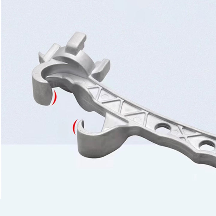Multifunktionel metalspandsåbner, ergonomisk design, holdbar aluminiumskonstruktion, let håndtag, åbner beholdere.