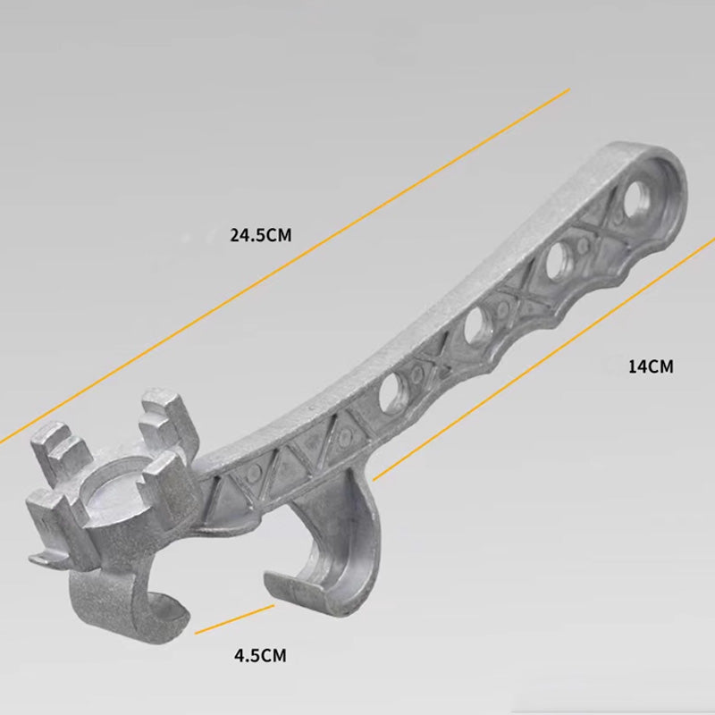 Multifunktionel metalspandsåbner, ergonomisk design, holdbar aluminiumskonstruktion, let håndtag, åbner beholdere.