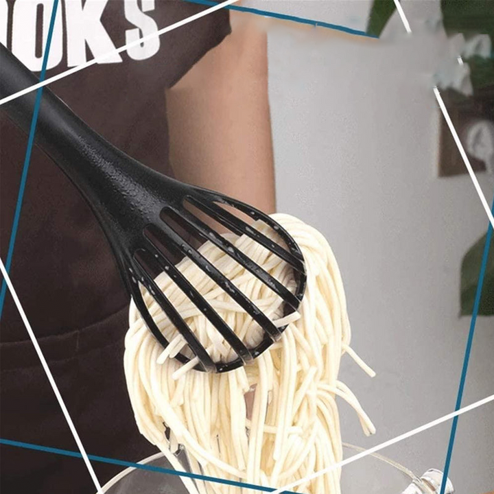 Multifunktionel æggepisker, sort/grøn, med åbningshåndtag, hale-krog, lavet af fødevaregodkendt nylon.