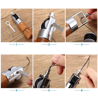 "Monikäyttöinen nahkaompelukone käsityöharrastajille, teräsrakenne puukahvalla, täydellinen nahka- ja kangasprojekteihin."