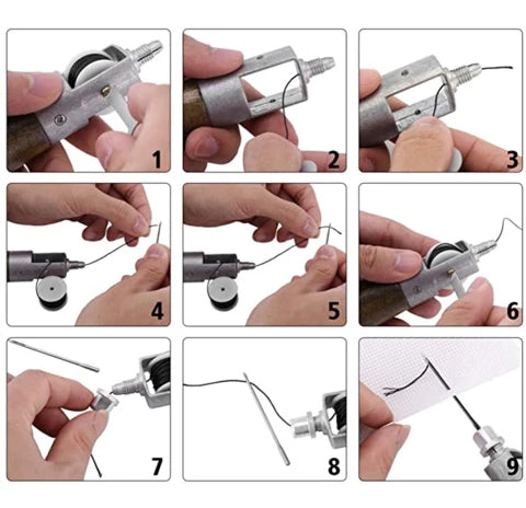 "Monikäyttöinen nahkaompelukone käsityöharrastajille, teräsrakenne puukahvalla, täydellinen nahka- ja kangasprojekteihin."