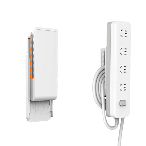 Multifunktionel stikholder, selvklæbende, hvidt PET-materiale, velegnet til ledninger og adaptere derhjemme.