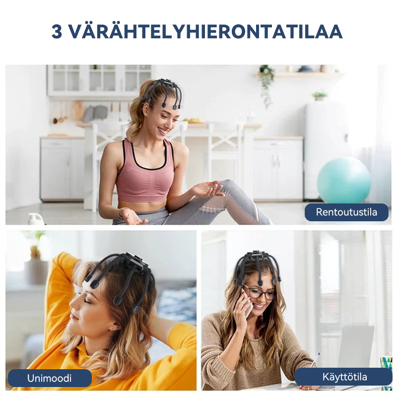 Multifunktionel hovedmassageapparat til mænd og kvinder, hvid, med otte vibrerende massagehoveder til afslapning.