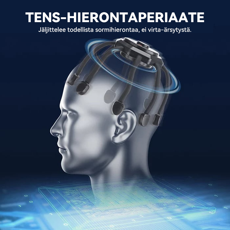 Multifunktionel hovedmassageapparat til mænd og kvinder, hvid, med otte vibrerende massagehoveder til afslapning.
