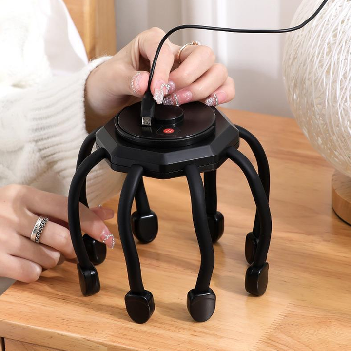 Multifunktionel hovedmassageapparat til mænd og kvinder, hvid, med otte vibrerende massagehoveder til afslapning.