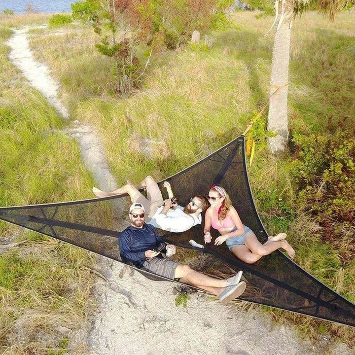 Alsidig hængekøje til udendørs brug, grøn og sort, størrelse 280x280x280cm, perfekt til camping.
