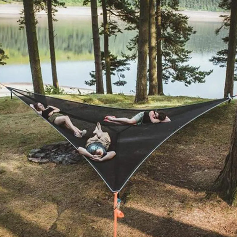 Alsidig hængekøje til udendørs brug, grøn og sort, størrelse 280x280x280cm, perfekt til camping.