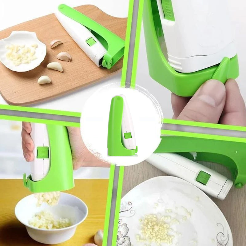Multifunktionel hvidløgspresser i rustfrit stål, holdbart og ergonomisk design, køkkenredskab i rustfrit stål.