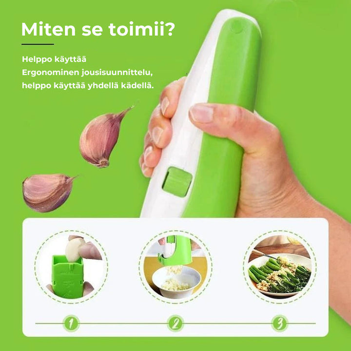Multifunktionel hvidløgspresser i rustfrit stål, holdbart og ergonomisk design, køkkenredskab i rustfrit stål.