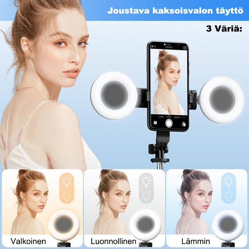 Multifunktionel selfie stick, fyldlys, Bluetooth, kompakt og let, justerbar længde, rustfrit stål, 360° holder