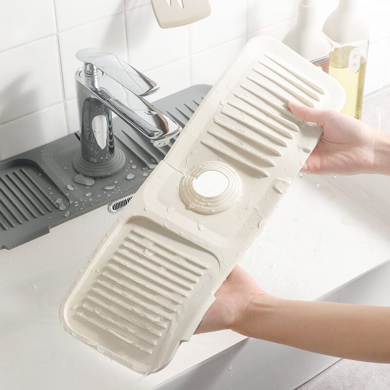 Multifunktionel silikonemåtte til køkken og badeværelse, moderne design, beige, grå, gule nuancer.