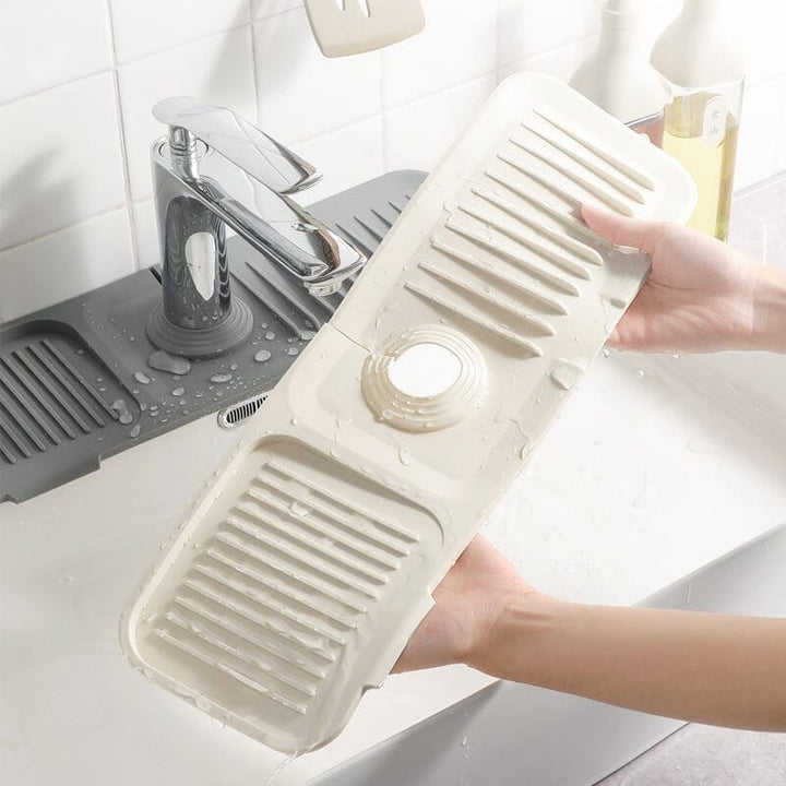 Multifunktionel silikonemåtte til køkken og badeværelse, moderne design, beige, grå, gule nuancer.