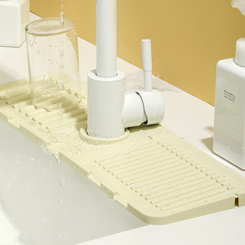 Multifunktionel silikonemåtte til køkken og badeværelse, moderne design, beige, grå, gule nuancer.