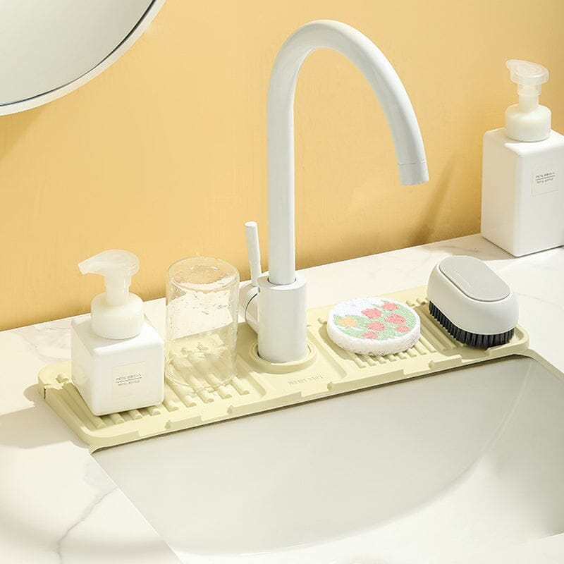 Multifunktionel silikonemåtte til køkken og badeværelse, moderne design, beige, grå, gule nuancer.