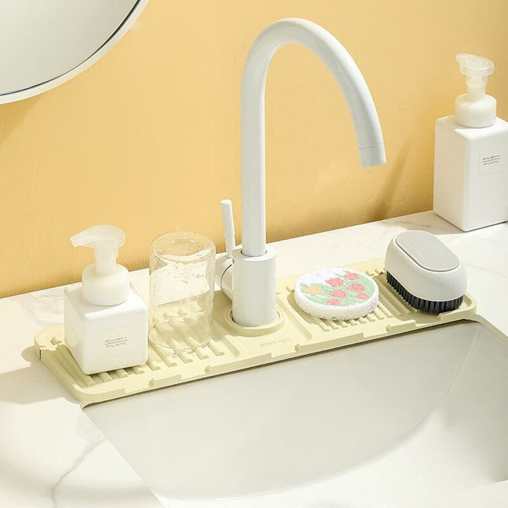 Multifunktionel silikonemåtte til køkken og badeværelse, moderne design, beige, grå, gule nuancer.