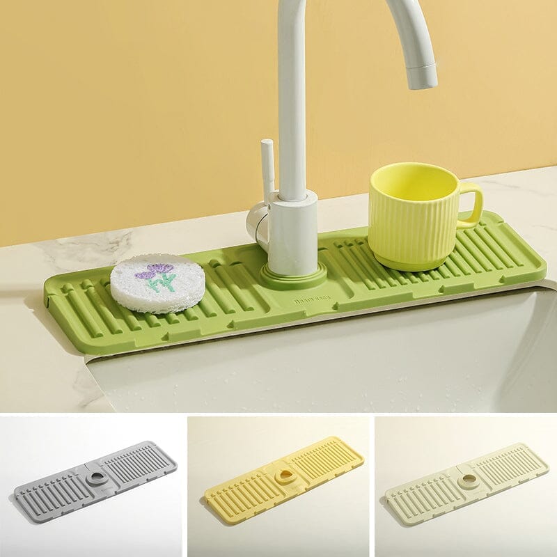 Monikäyttöinen silikoninen tyhjennysmatto keittiöön ja kylpyhuoneeseen, moderni muotoilu, beige, harmaa, keltainen sävyt.
