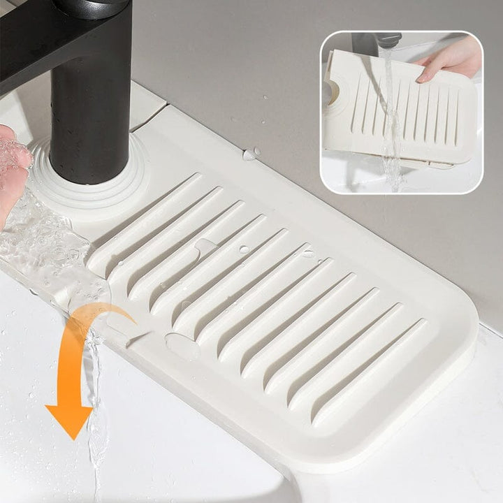 Multifunktionel silikonemåtte til køkken og badeværelse, moderne design, beige, grå, gule nuancer.