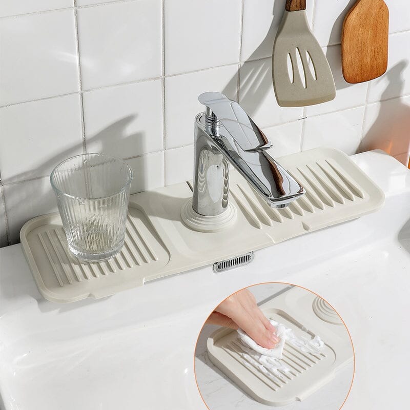Multifunktionel silikonemåtte til køkken og badeværelse, moderne design, beige, grå, gule nuancer.