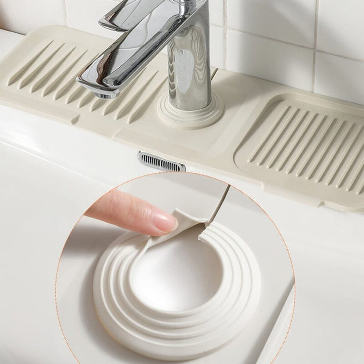 Multifunktionel silikonemåtte til køkken og badeværelse, moderne design, beige, grå, gule nuancer.