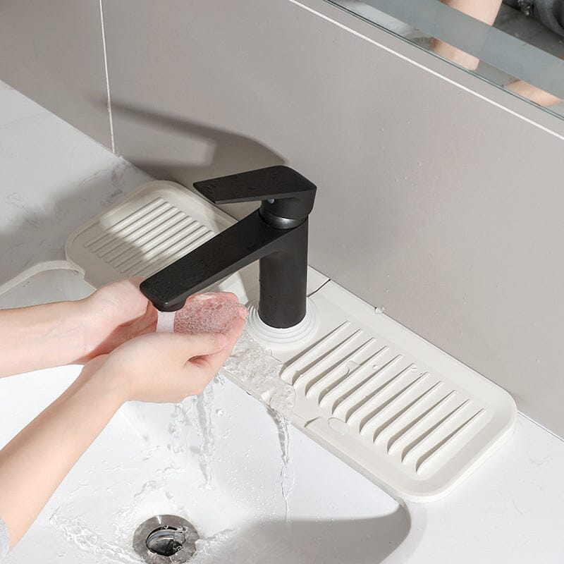 Multifunktionel silikonemåtte til køkken og badeværelse, moderne design, beige, grå, gule nuancer.
