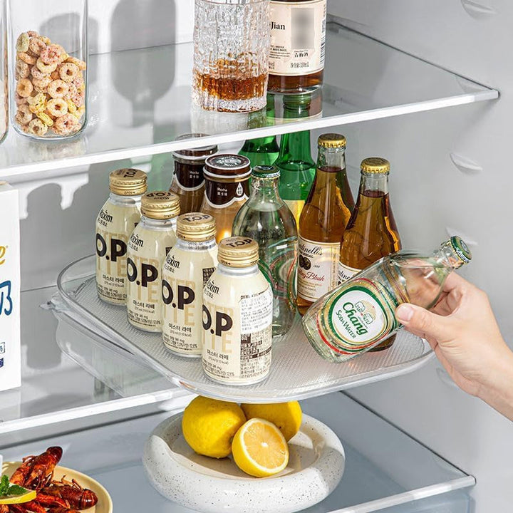 Multifunktionel rektangulær køleskabshjørne drejeskive, pladsbesparende, holdbar og nem at rengøre til et moderne køkken.