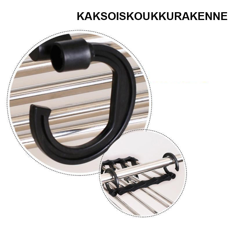Alsidigt tidsbesparende bøjleholder til garderobe, lavet af stål og plast, pladsbesparende skridsikkert design til fem stykker tøj.