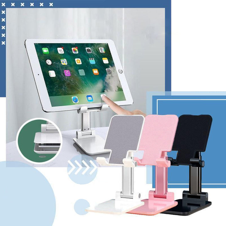 Alsidig foldbar mobil- og tabletstativ, hvid, metalramme med justerbar højde og vinkel, passer til 4-7 tommer enheder