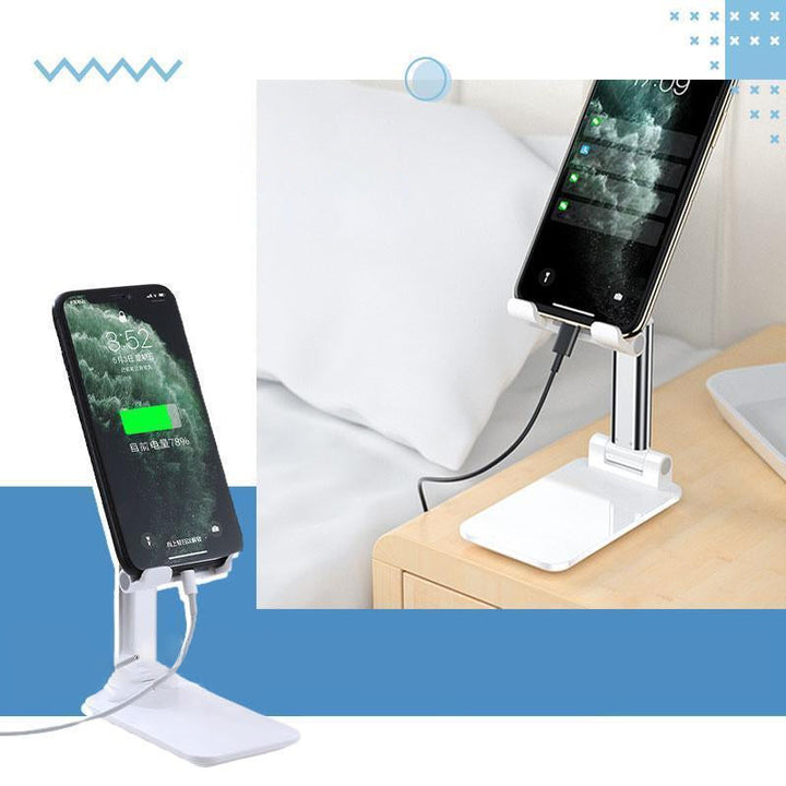 Alsidig foldbar mobil- og tabletstativ, hvid, metalramme med justerbar højde og vinkel, passer til 4-7 tommer enheder