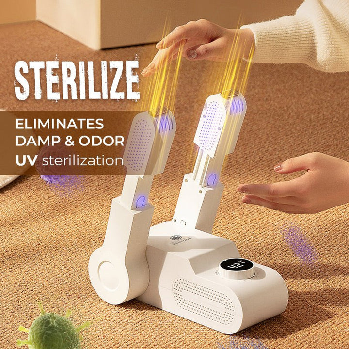 Monikäyttöinen valkoinen kokoontaitettava kengänkuivain UV-steriloinnilla, moderni design, poistaa kosteuden ja hajut.