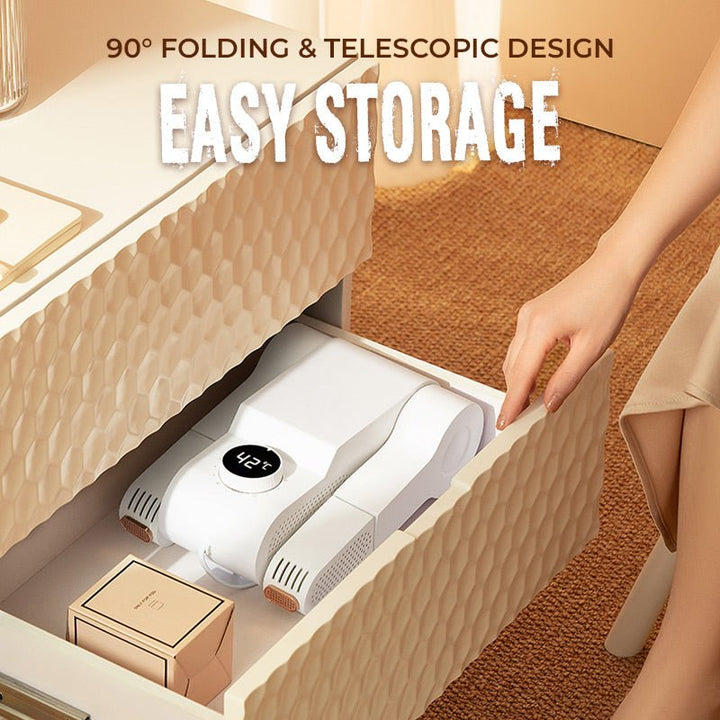 Monikäyttöinen valkoinen kokoontaitettava kengänkuivain UV-steriloinnilla, moderni design, poistaa kosteuden ja hajut.