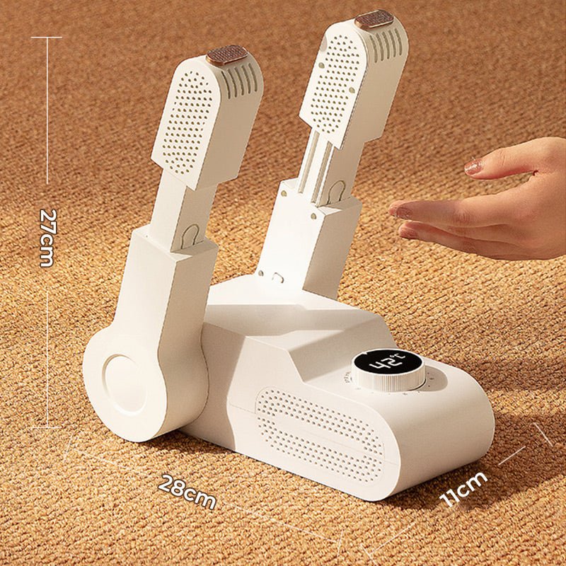 Monikäyttöinen valkoinen kokoontaitettava kengänkuivain UV-steriloinnilla, moderni design, poistaa kosteuden ja hajut.