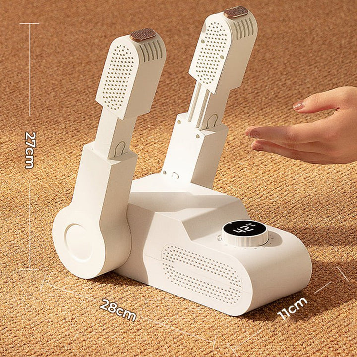 Monikäyttöinen valkoinen kokoontaitettava kengänkuivain UV-steriloinnilla, moderni design, poistaa kosteuden ja hajut.