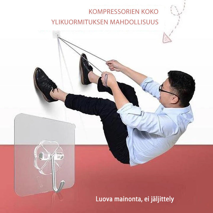 Multifunktionelle klare klæbekroge, minimalistisk design, velegnet til ophængning af køkkenredskaber og tøj.