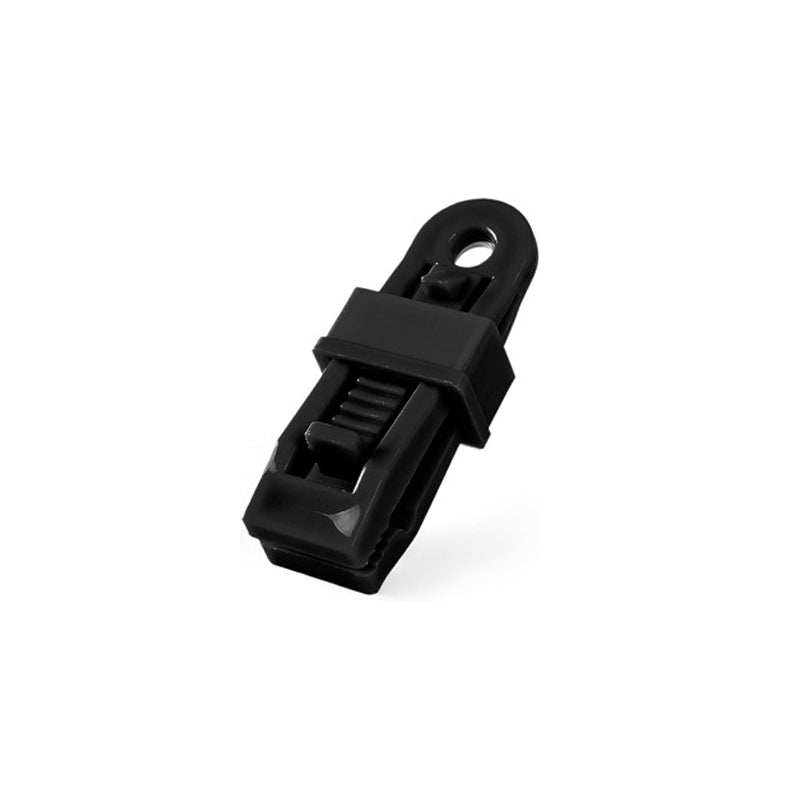 Multifunktionelle tarp clips til udendørs brug, sorte, savtakket klemme, strømlinet design, holdbar PA-plastik.