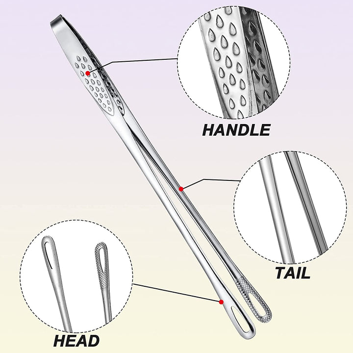Monikäyttöiset ruostumattomat teräs pihdit keittiöön ja grilliin, hopeinen kiiltävä pinta, ergonominen kahva.