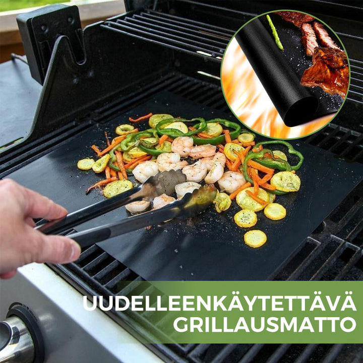 Multifunktionelle non-stick BBQ grillmåtter med skæreplade, beskytter maden på grillristen, nemme at rengøre.