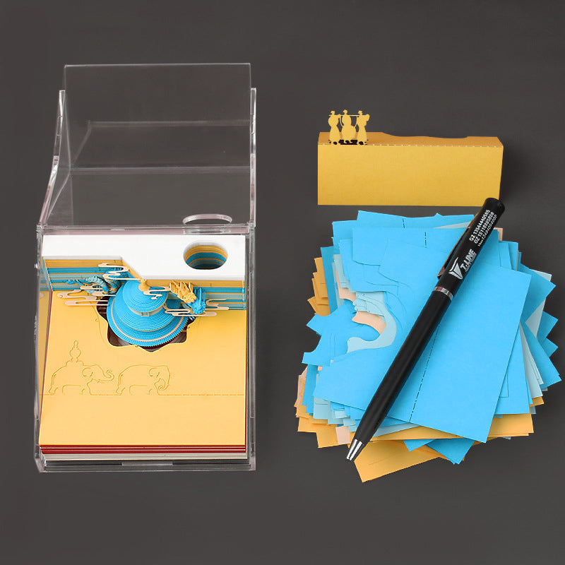 Alsidigt 3D-notesblok med 6 designs, der viser kunstværk lag for lag. Perfekt som gave. Holdbart.
