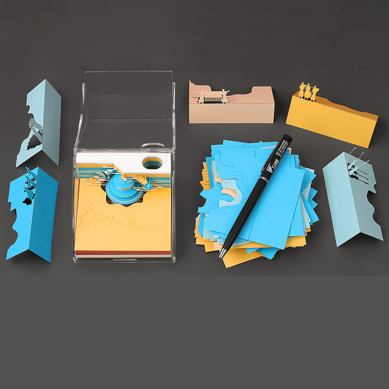 Alsidigt 3D-notesblok med 6 designs, der viser kunstværk lag for lag. Perfekt som gave. Holdbart.