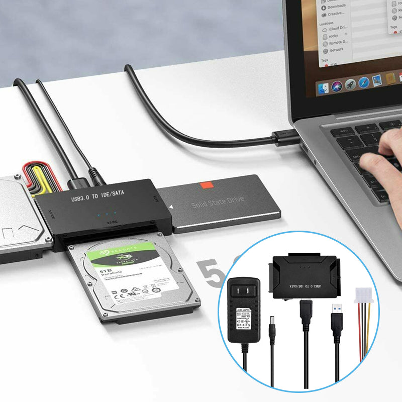 Alsidig USB-IDE/SATA-konverter til harddiske, kompakt design, understøtter 2.5/3.5 SATA og IDE. Hurtig 3-i-1 løsning.
